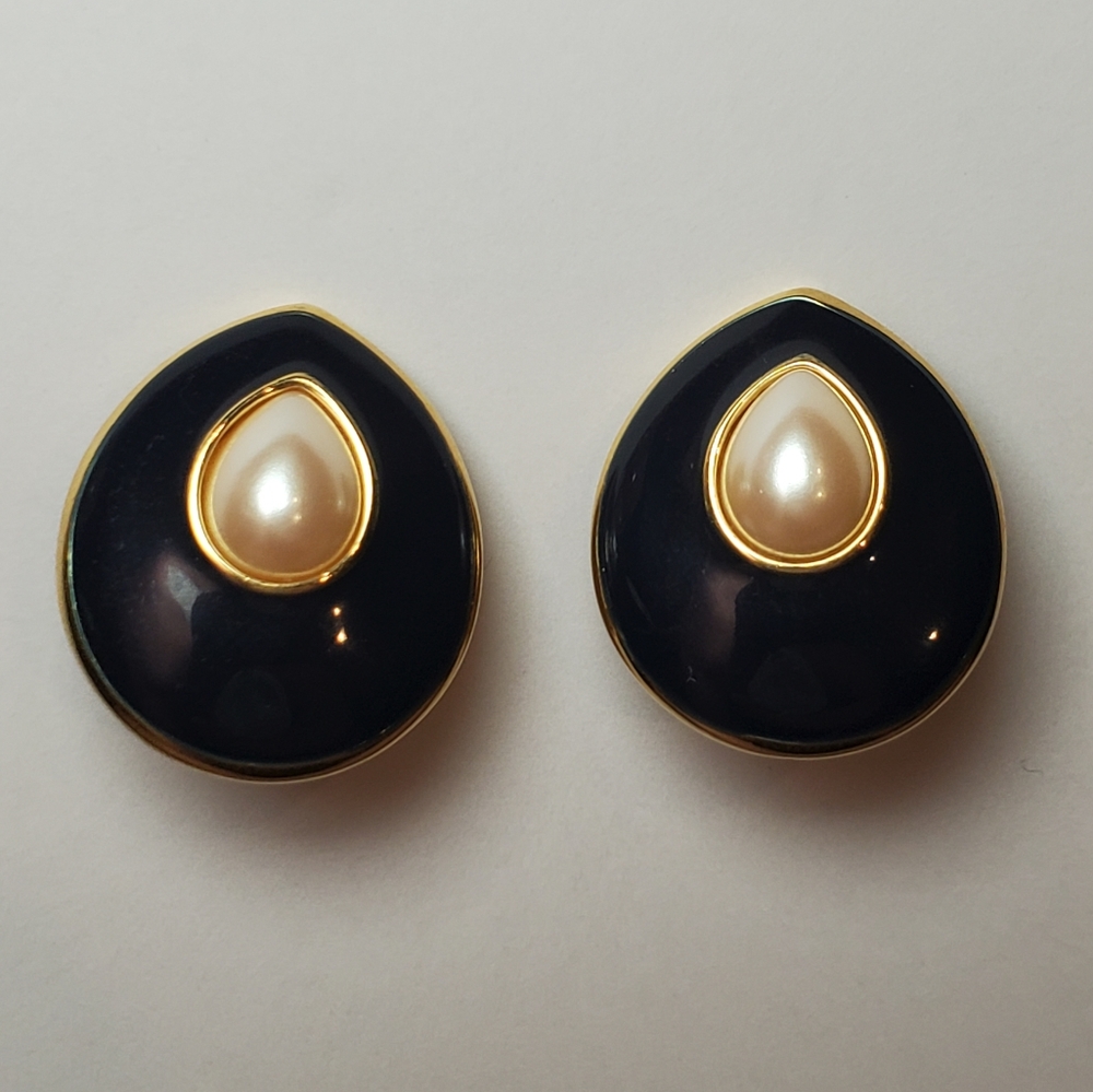 Monet Navy Blue Teardrop Clip-on Earrings